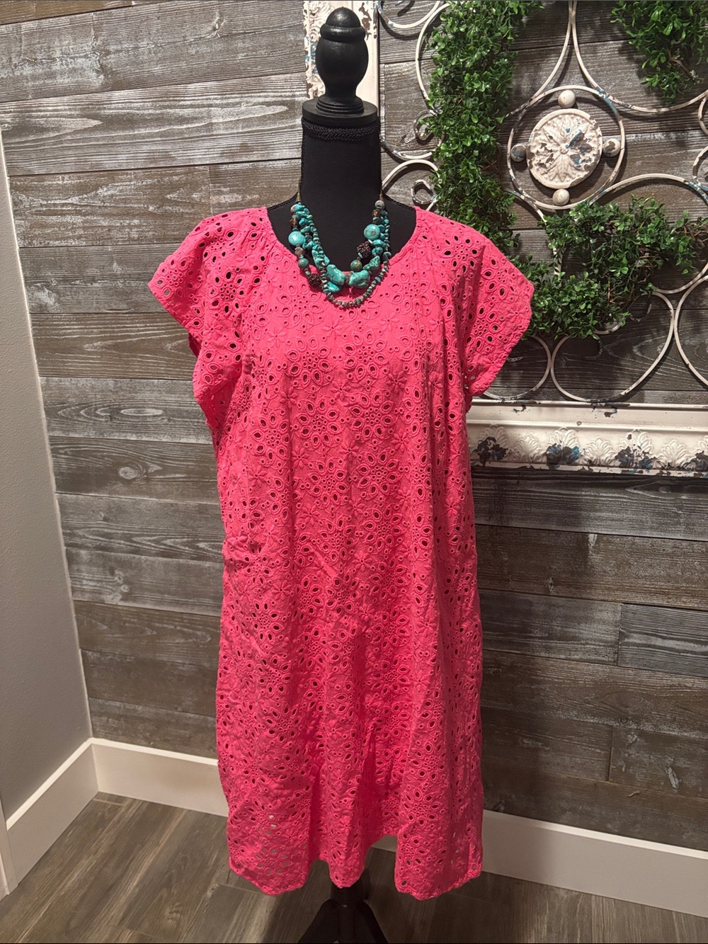 Hatley (Size XL) Women's Coral Pink Eyelet Lace Lined Dress w/ Pockets